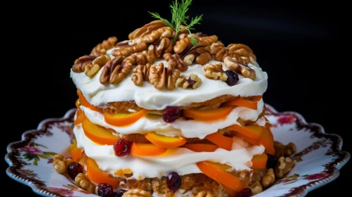 Delicious Cake with Fruit Slices and Walnuts