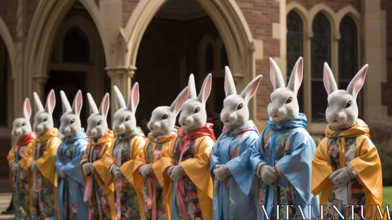 AI ART Easter Rabbits in Costumes at Church - A Festive Sight