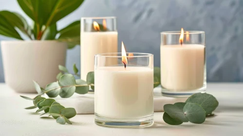 Elegant Candle Arrangement on White Marble | Natural and Serene