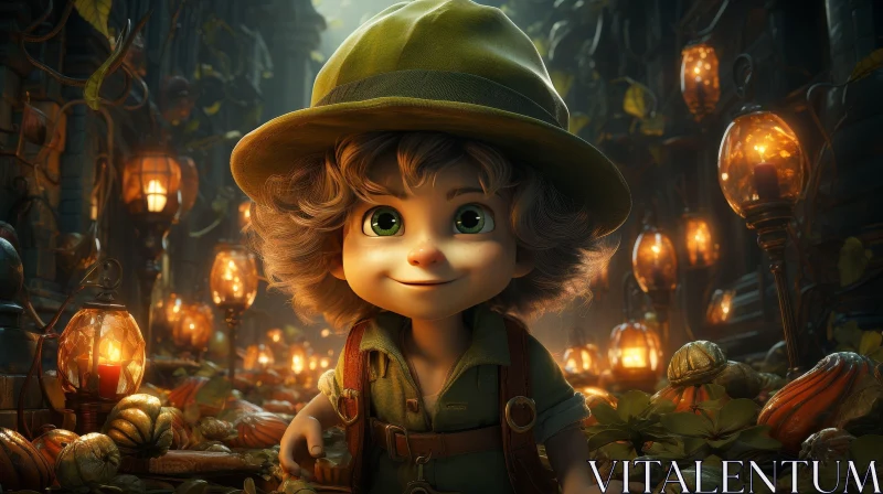 Enchanting 3D Cartoon Character in Forest Setting AI Image