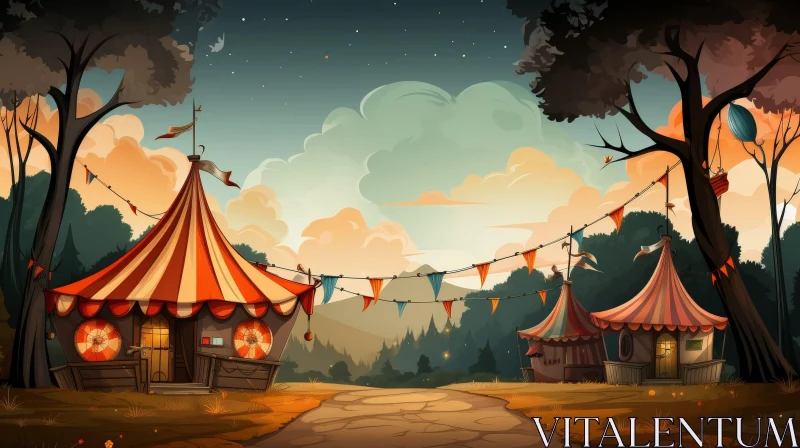 Enchanting Circus Tent in Forest Digital Painting AI Image