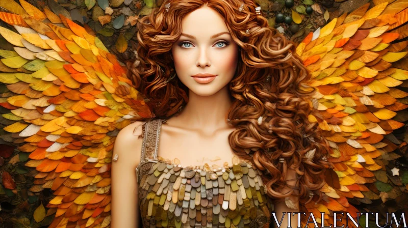 Enchanting Forest Woman with Colorful Leaves Dress and Wings AI Image
