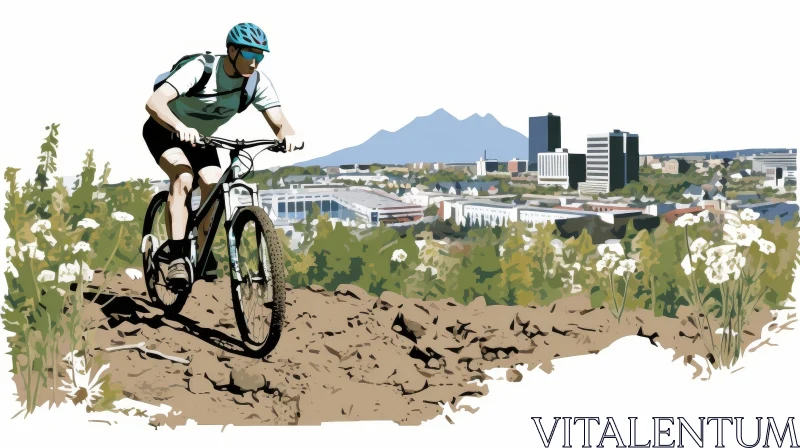 Mountain Biking Adventure in Urban Landscape AI Image