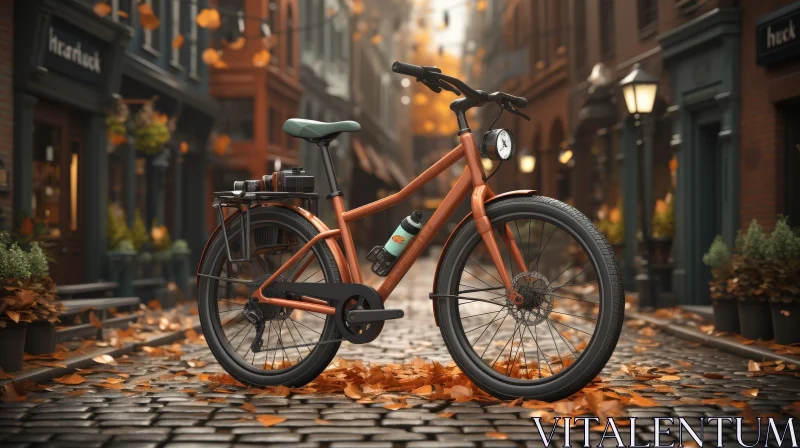 Orange Bicycle on Cobblestone Street AI Image