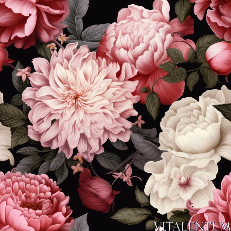 Painterly Floral Pattern on Black Background AI Image