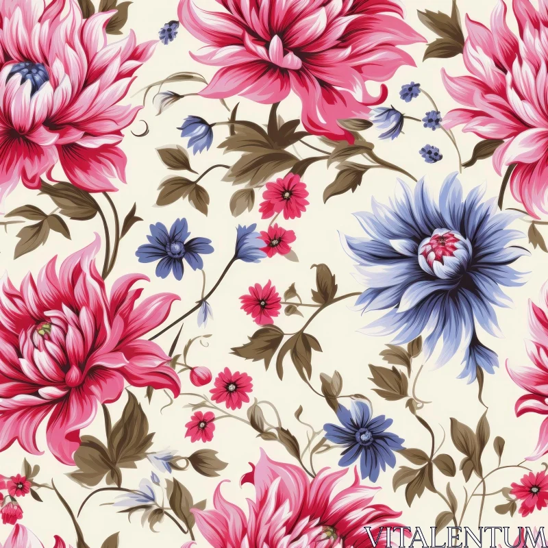 Pink and Blue Floral Seamless Pattern AI Image
