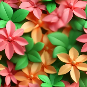 Pink, Orange, Green Floral 3D Rendering on White Background