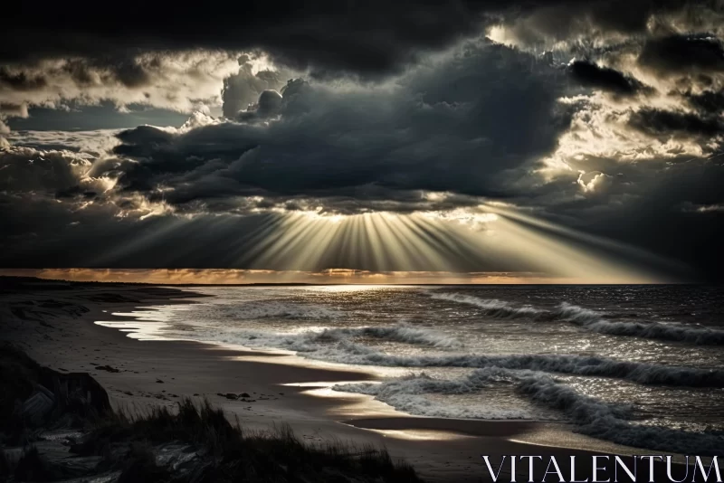 Ray of Light Piercing the Dark Sky: Dramatic Landscapes and Ethereal Cloudscapes AI Image