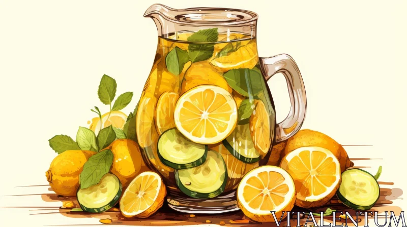 Refreshing Lemonade Glass Pitcher Illustration AI Image