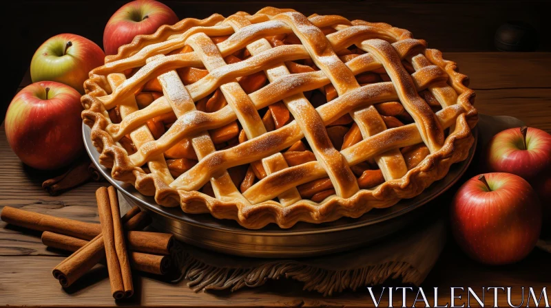 Scrumptious Apple Pie on Wooden Table AI Image