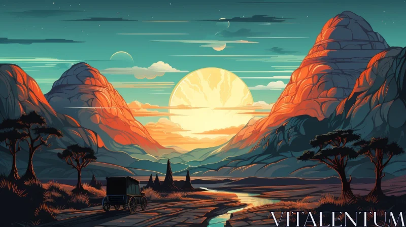Serene Sunset Landscape Painting AI Image