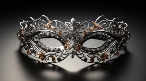 Silver Masquerade Mask with Brown Jewels | 3D Rendering