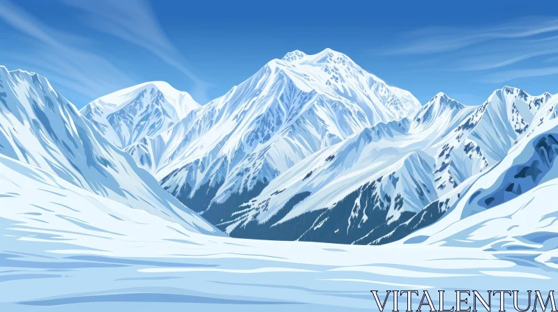 Snow-Capped Mountains Landscape: Serene Nature View AI Image