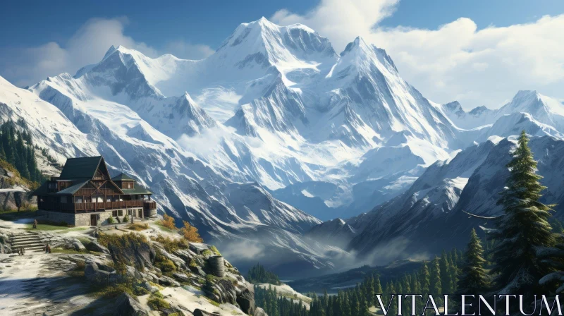AI ART Snowy Mountain Landscape - Serene Nature View
