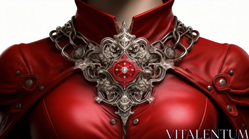 AI ART Stylish Woman in Red Leather Outfit with Gem Necklace