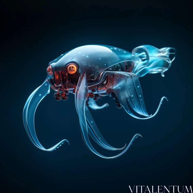 Technological Fusion of a Swimming Sea Creature in 3D Rendering AI Image