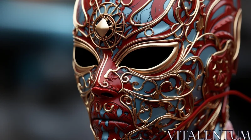 Venetian Mask 3D Rendering - Intricate Metal Design AI Image