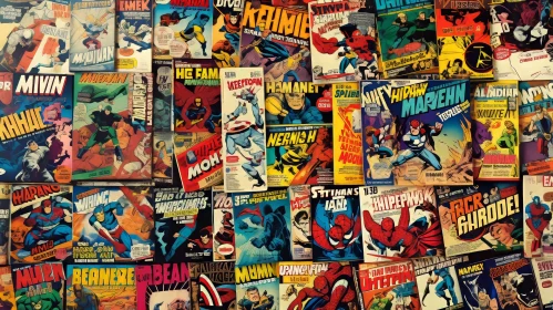Vintage Comic Book Superheroes Collage