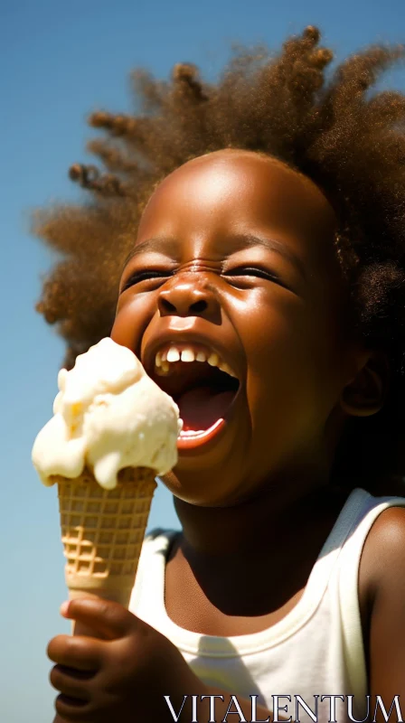 AI ART Young Child Eating Ice Cream Cone | Joyful Summer Moment