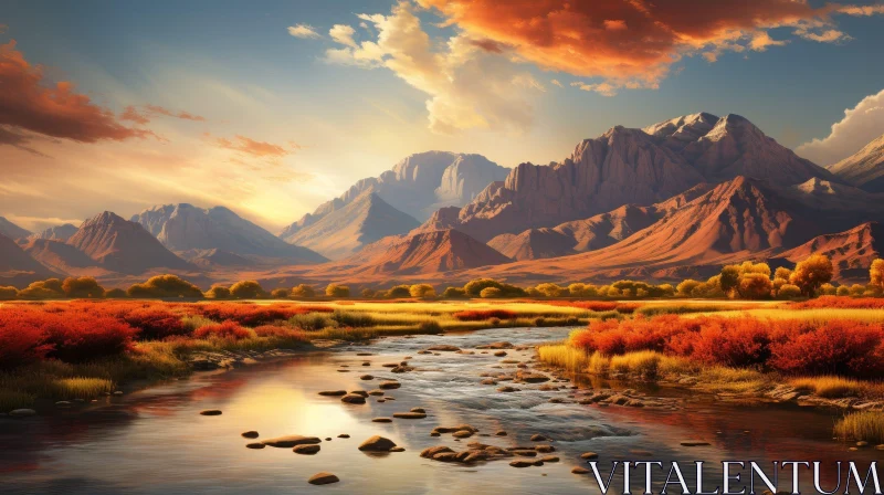 AI ART Autumn Mountain Valley Landscape - Serene Nature Scene