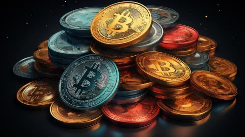 Bitcoin Cryptocurrency Coins 3D Rendering