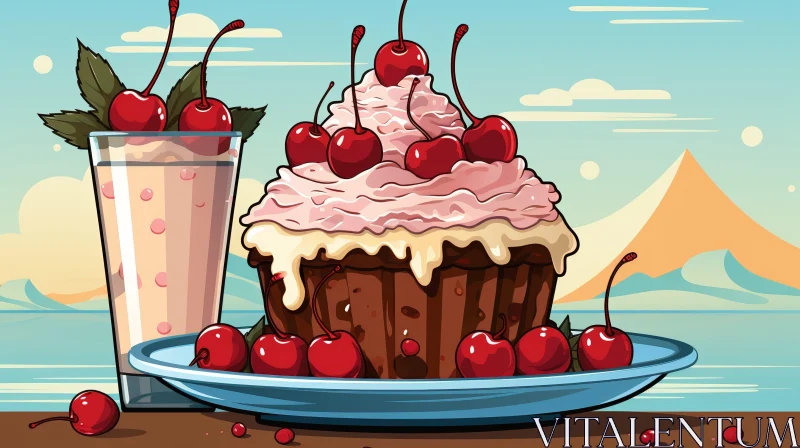Charming Cupcake and Milk Scene AI Image