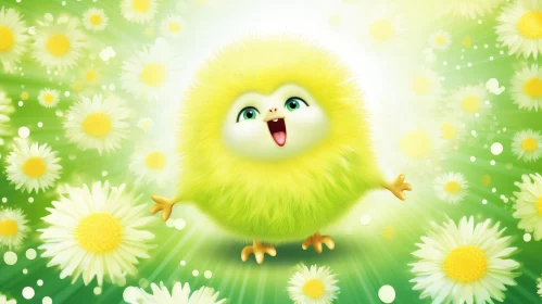 Cheerful Yellow Creature Cartoon Illustration