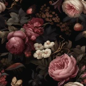 Dark Floral Seamless Pattern - Detailed Flowers Design