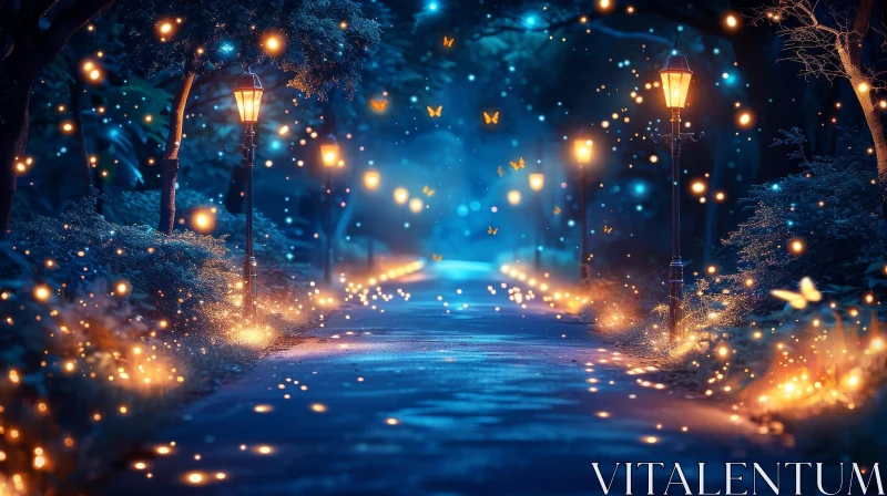 Enchanted Forest Path at Night AI Image