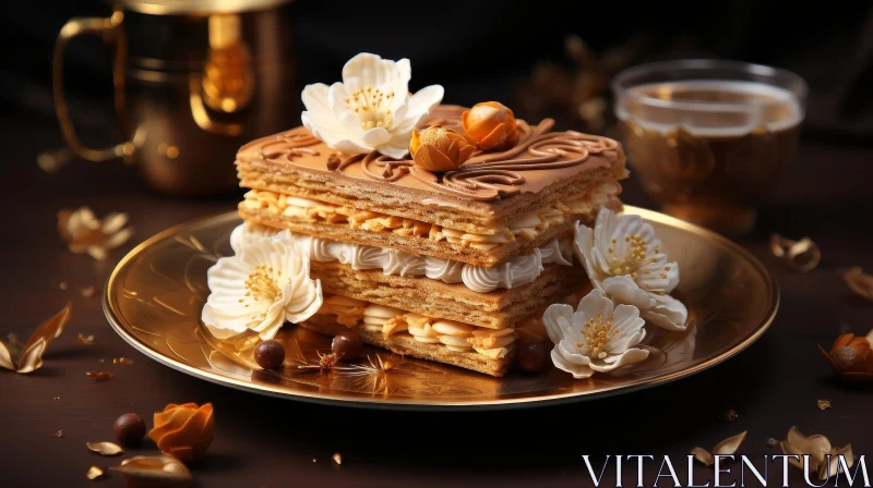 Exquisite Mille-Feuille Pastry with Cream and Chocolate AI Image