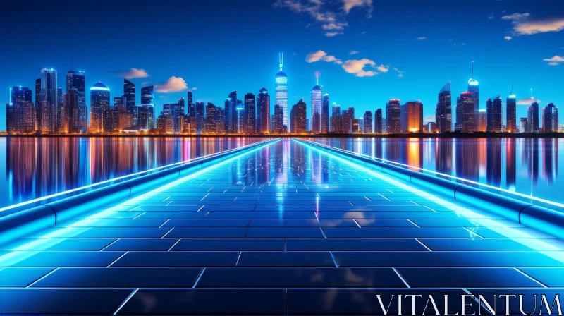 AI ART Futuristic Night Cityscape with Neon Lights