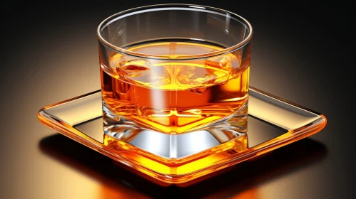 Glass of Whiskey on Glass Plate - 3D Rendering