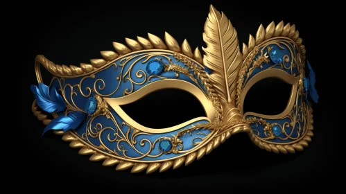 Golden and Blue Venetian Mask 3D Rendering