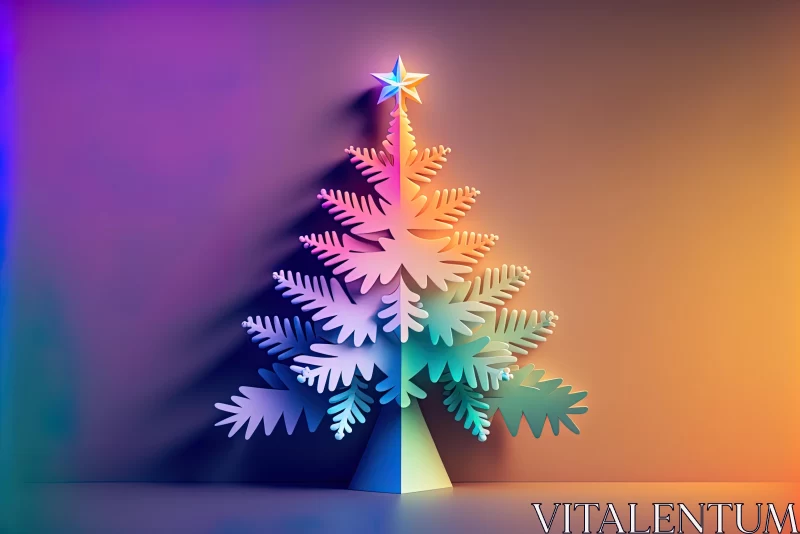 Handmade Multi-Color Christmas Tree with Contrasting Shadows and Paper Sculptures AI Image