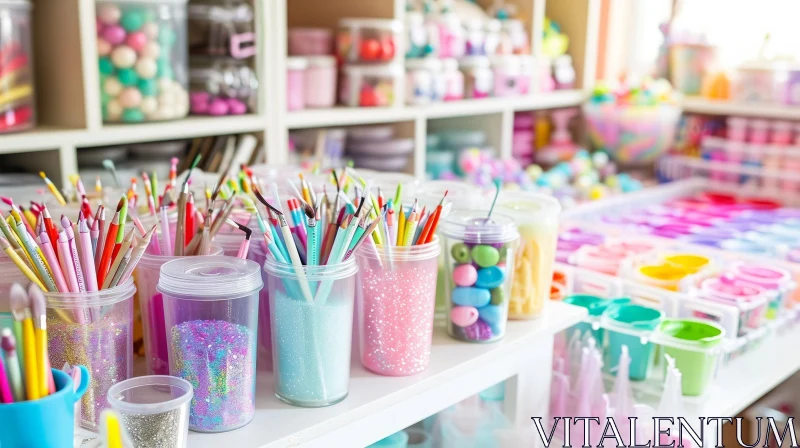 Messy Craft Table with Colorful Supplies AI Image