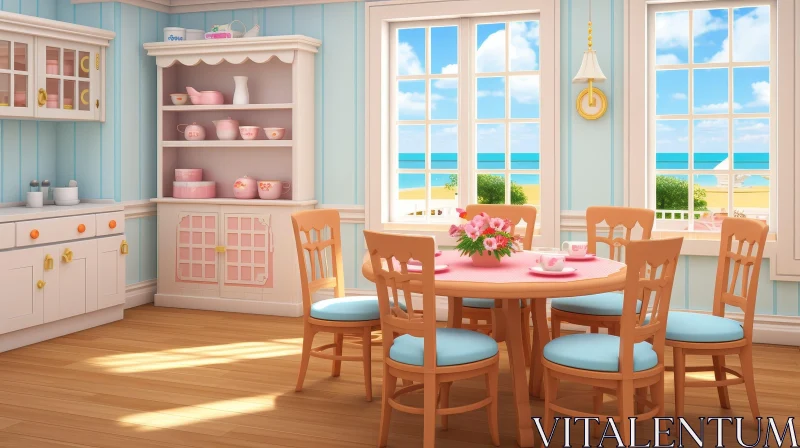 Modern Kitchen with Ocean View - Family Gathering Space AI Image