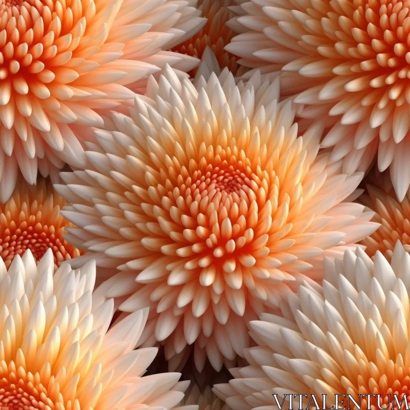 AI ART Orange and White Chrysanthemum Floral Pattern