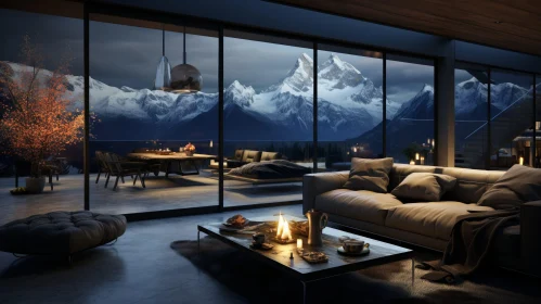 Serene Mountain View in Modern Living Room