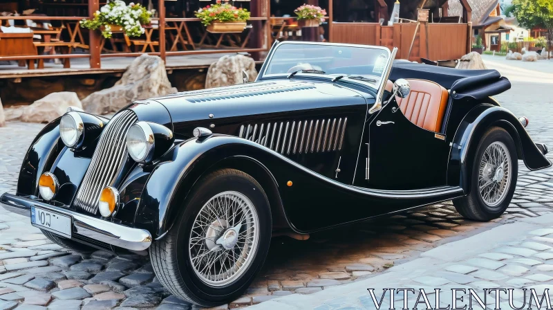 Vintage Classic Car in European Village AI Image