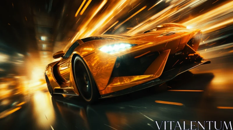 Yellow Sports Car in Motion | Speed and Blurred Background AI Image