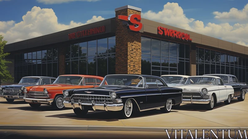 1950s American Car Dealership Painting AI Image