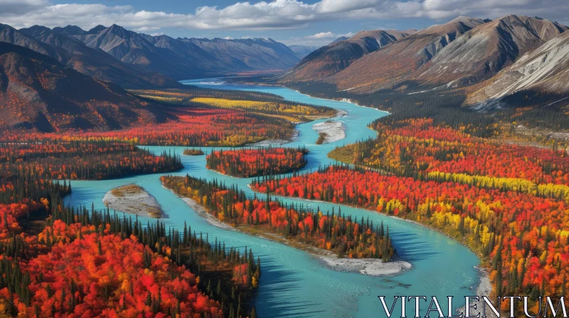 Aerial View of a Colorful River in a Fall Valley | Nature Wonders AI Image