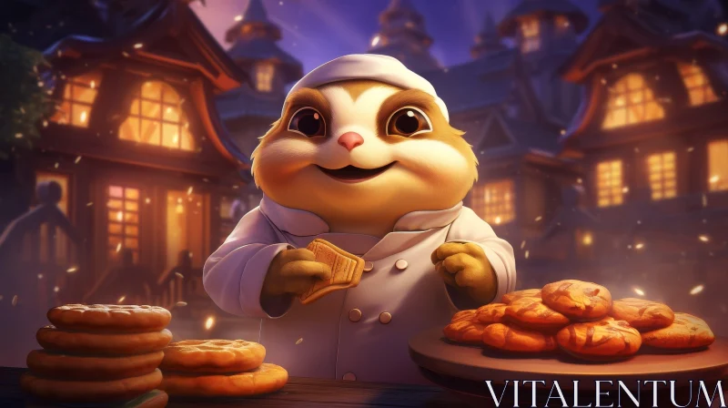 Charming Hamster Chef with Cookie in Cozy Kitchen AI Image