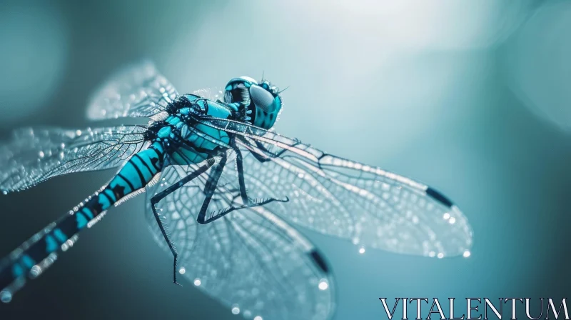 Close-up Photograph of a Beautiful Blue Dragonfly AI Image