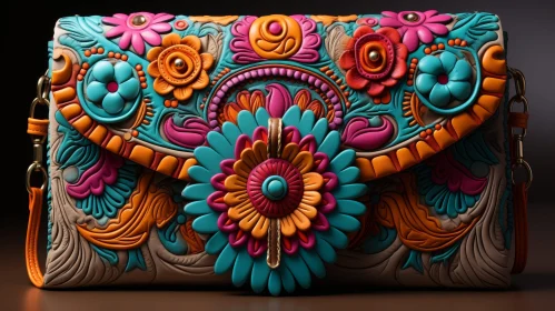 Colorful Leather Handbag with Floral Pattern