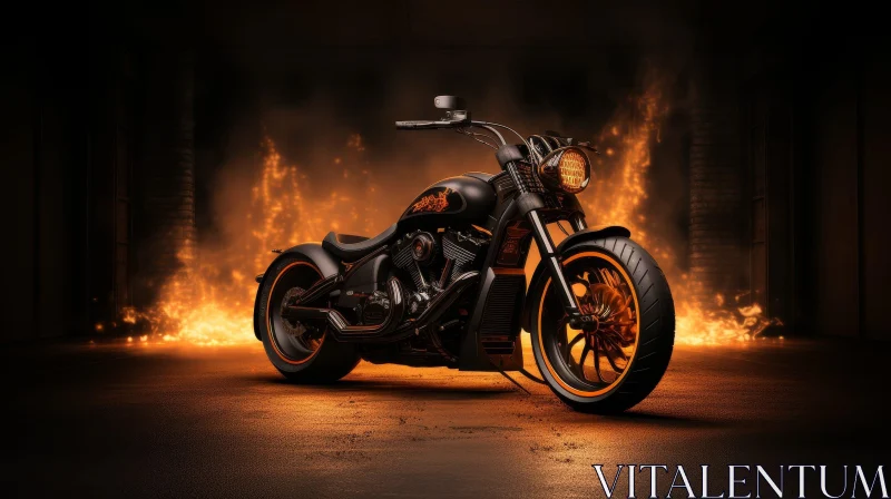 Custom Chopper-Style Motorcycle with Orange Flames AI Image