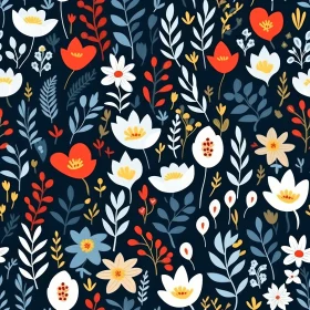Dark Blue Floral Seamless Pattern