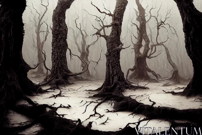 Dark Forest: Surrealistic Monochrome Artwork AI Image