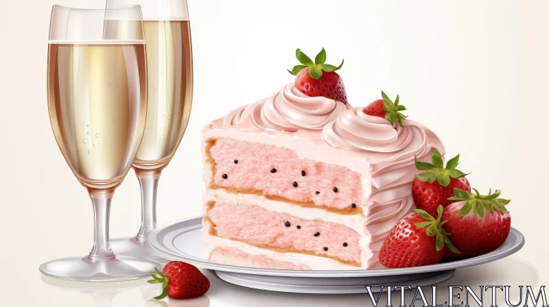 Delicious Strawberry Cake Slice with Pink Frosting AI Image
