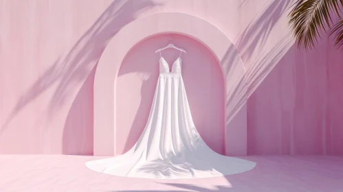Elegant White Wedding Dress in Pink Room